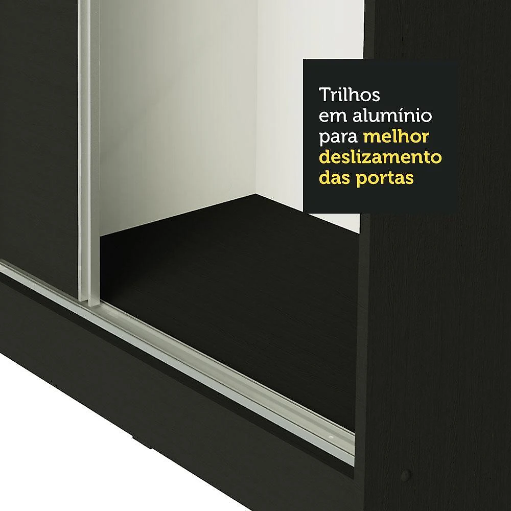 Guarda roupa casal 100% mdf madesa zurique 3 portas de correr com espelhos - preto/branco