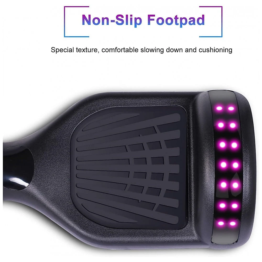 Hoverboard SIMATE Preto 6,5" com Bluetooth, Luzes LED e Certificação UL2272 – Até 13,7 km/h, Autonomia de 12,8 km