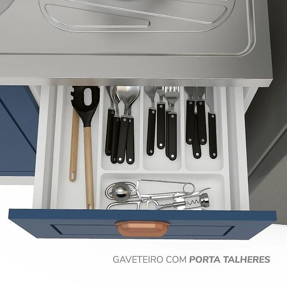 Cozinha Pérola com Rodapé 7 Peças com Cristaleira Yescasa  Azul