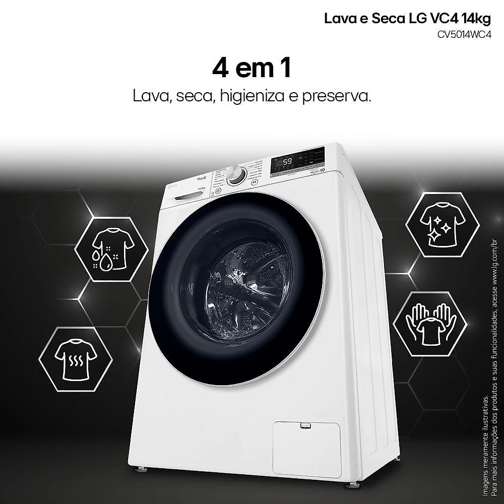 Lava e Seca LG 14kg Inteligência Artificial AIDD Branca VC4 127V