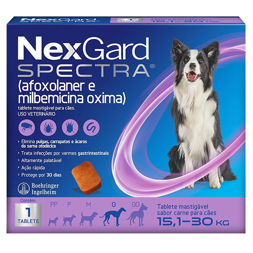 Antipulgas e Carrapatos NexGard Spectra para Cães de 15,1 a 30 Kg - 1 Tablete