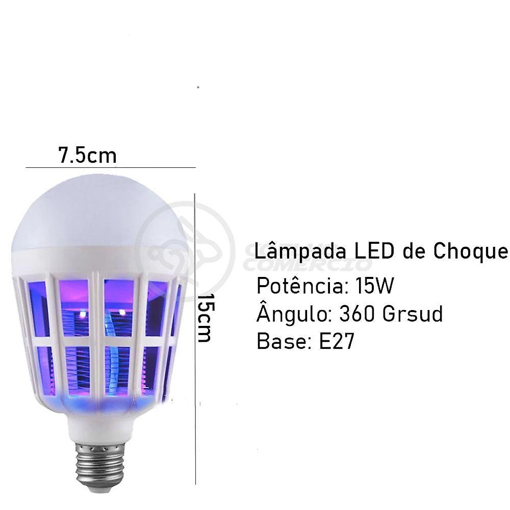 Lâmpada Luz Led Branco 15w Atrai Choque Mosquito