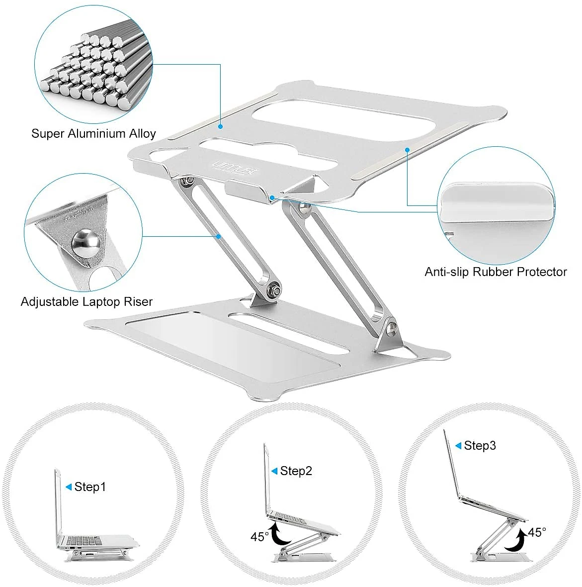 Suporte Ergonômico Laptop Urmust Ajustável Até 40Cm Prata