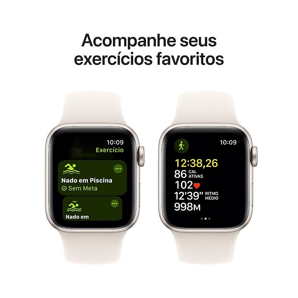 Apple Watch SE GPS + Cellular • Caixa estelar de alumínio – 40 mm • Pulseira esportiva estelar – P/M