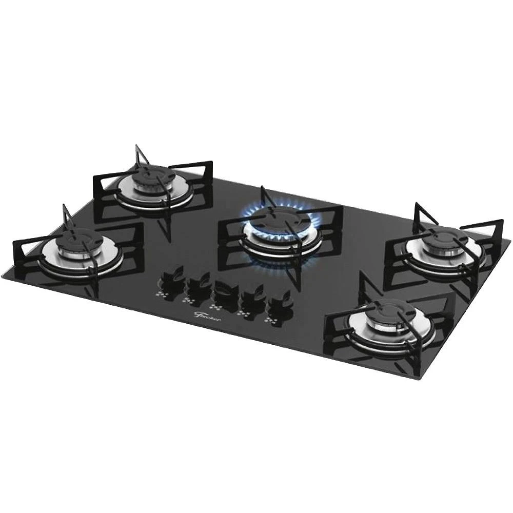 Cooktop 5 Bocas Fischer com Mesa de Vidro Preto Ébano