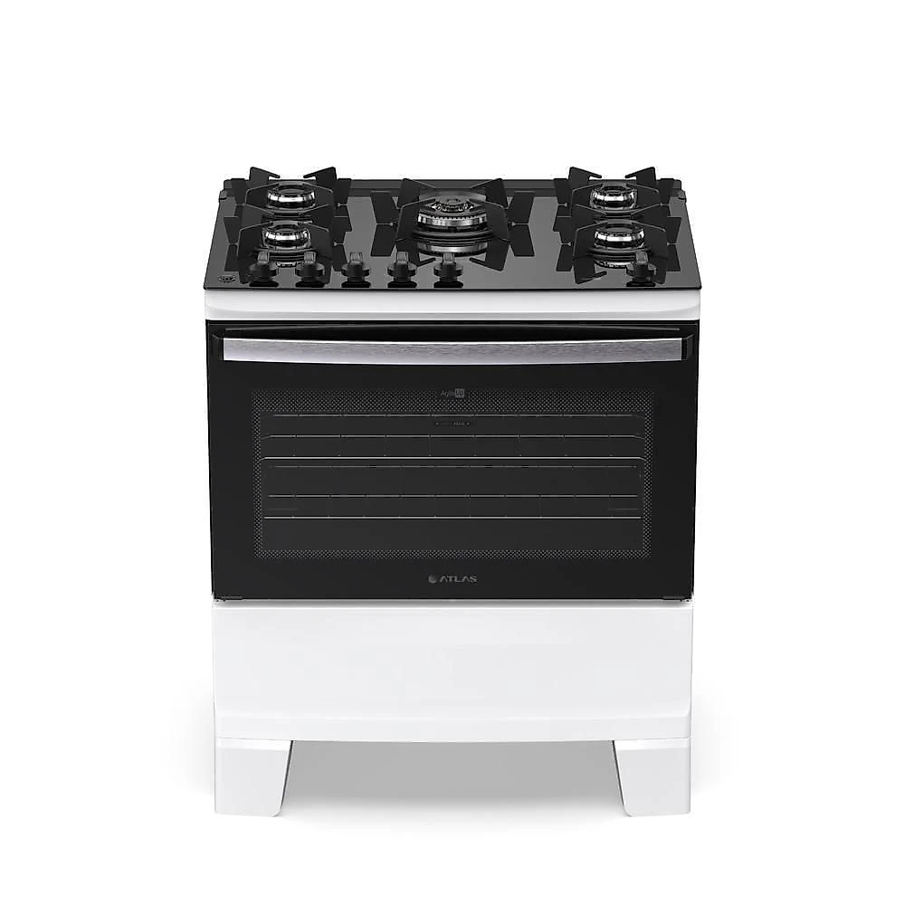 Fogão 5 Bocas Atlas Agile Up Com Mesa De Vidro A Gás Bivolt Branco