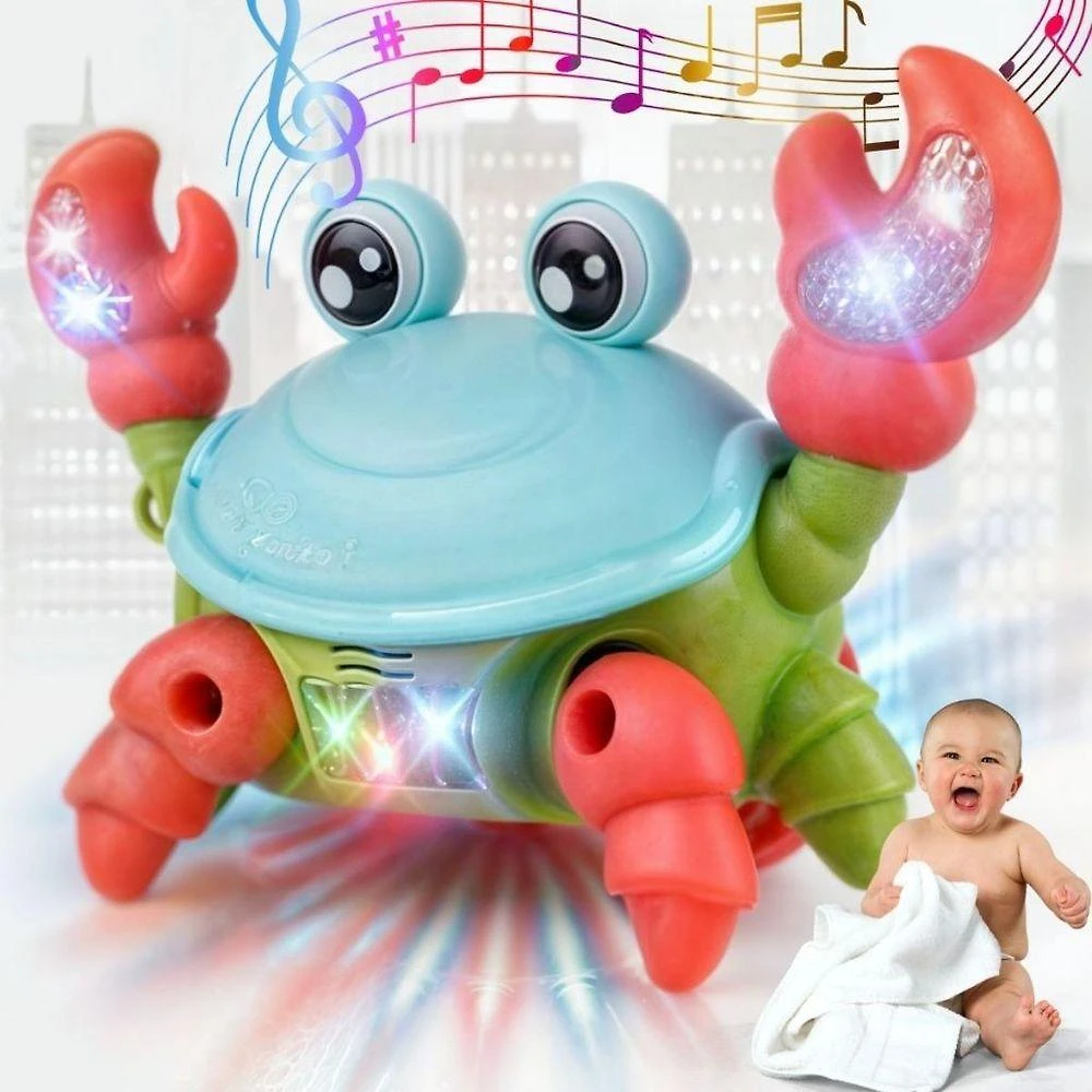 Brinquedo Infantil Caranguejo Fujão Musical com Som Luz e Movimento Amarelo Verde Vermelho OEM