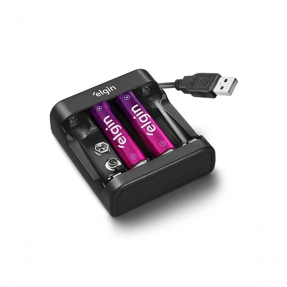 Carregador de Pilhas Elgin Usb 2x Aa 1500mAh com Pilhas Recarregáveis