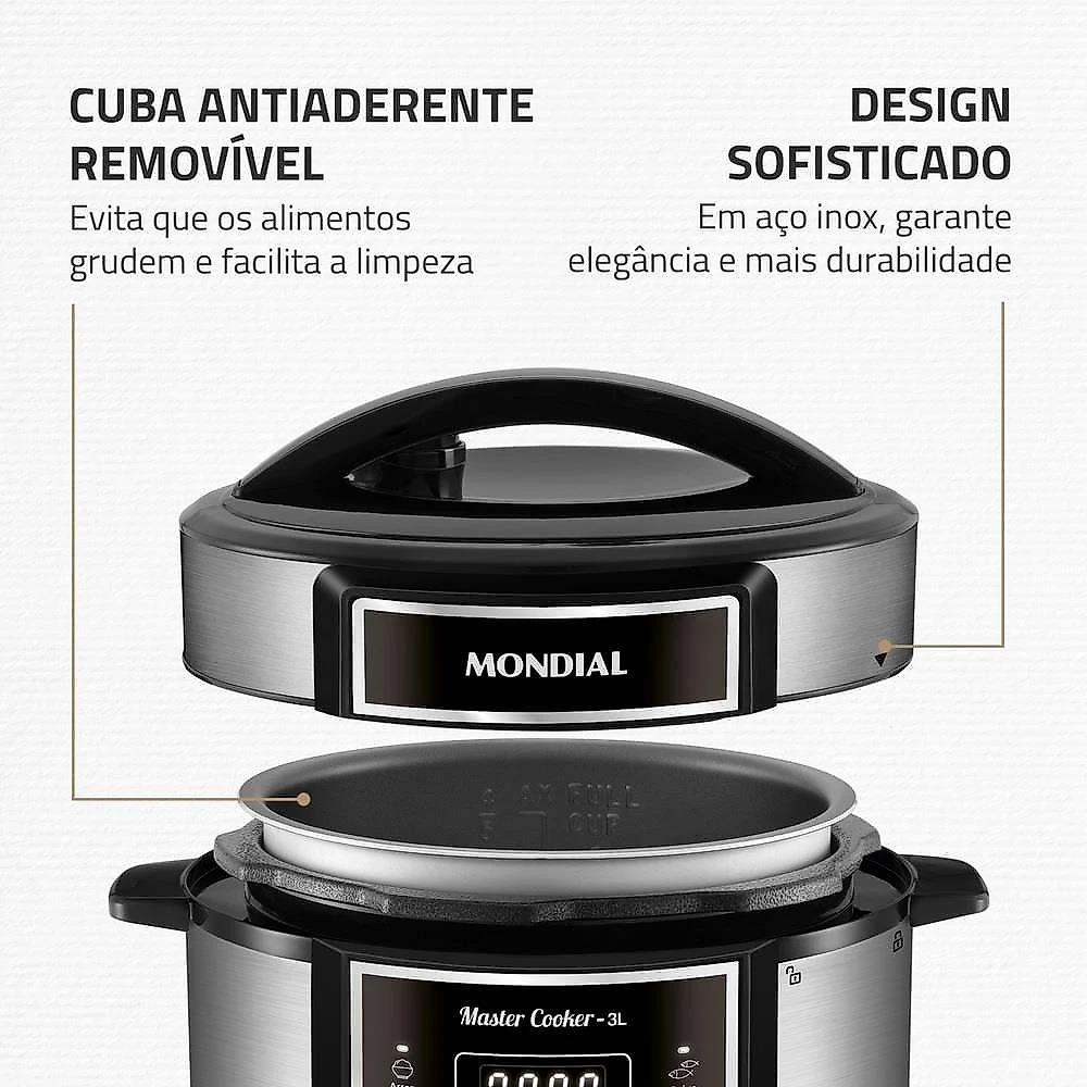 Panela elétrica de pressão mondial digital master cooker pe-40 3l - preta/inox