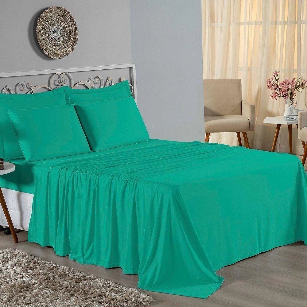 Jogo De Cama Queen Nobre 4 Peças Lençol Com Elástico De 30cm De Altura Malha 100% Algodão - Jade