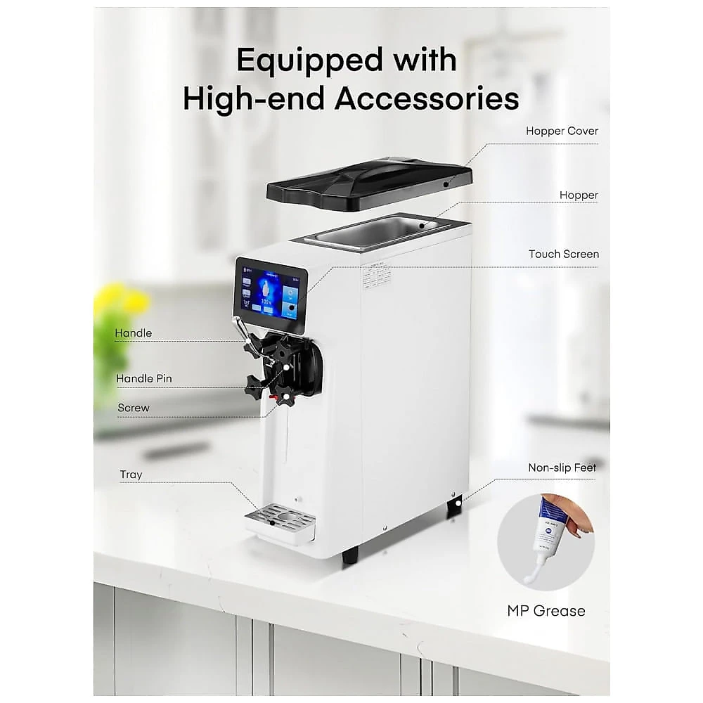 Máquina de Sorvete Soft Comercial FOHERE Branco Alta Produção 4L Hopper 1,6L Cilindro 2200W Modelo 9200