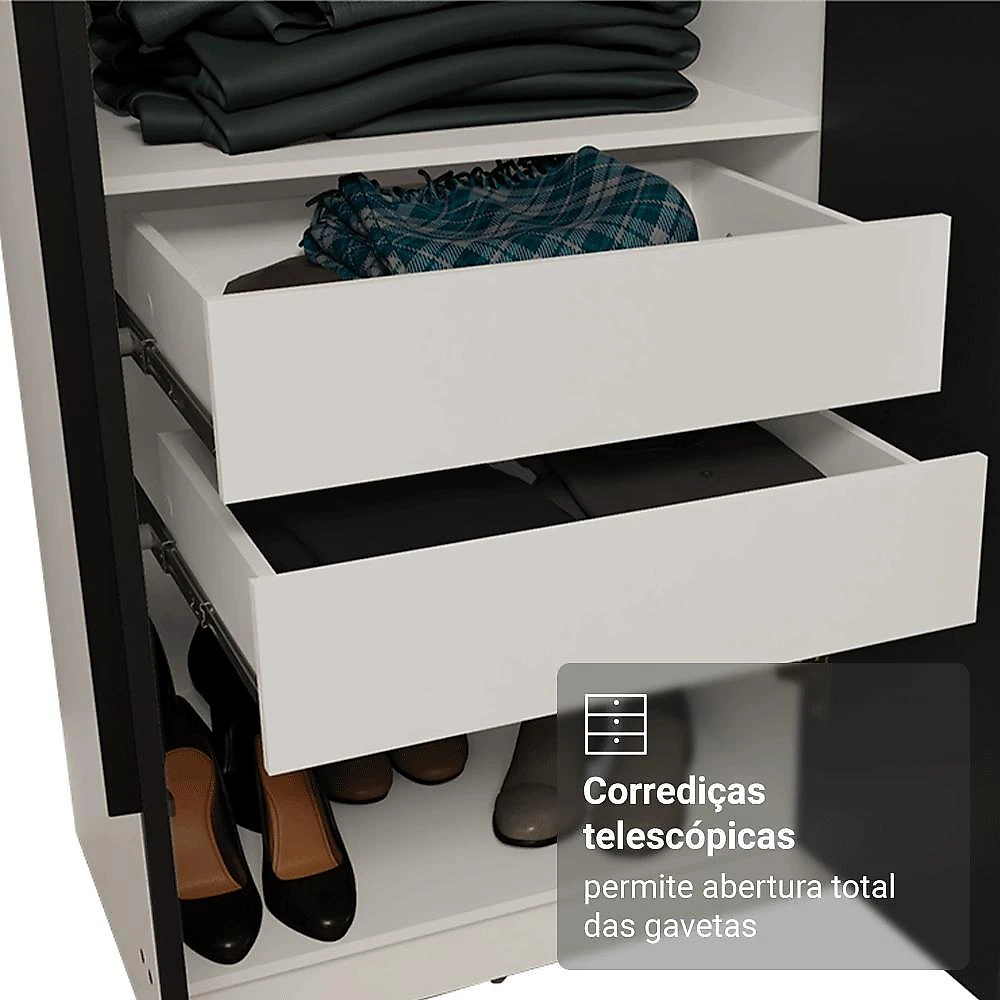Guarda-roupa casal 8 portas batentes com espelho branco/preto/preto saturno madesa