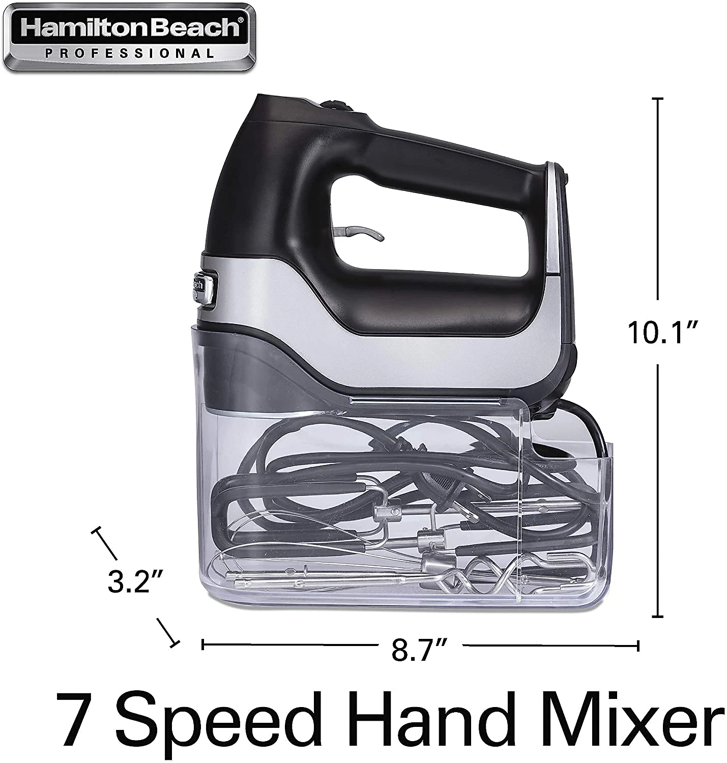 Hamilton Beach 62655 Batedeira de Mão com 7 Velocidades e Acessórios de Aço Inox 110V Preto