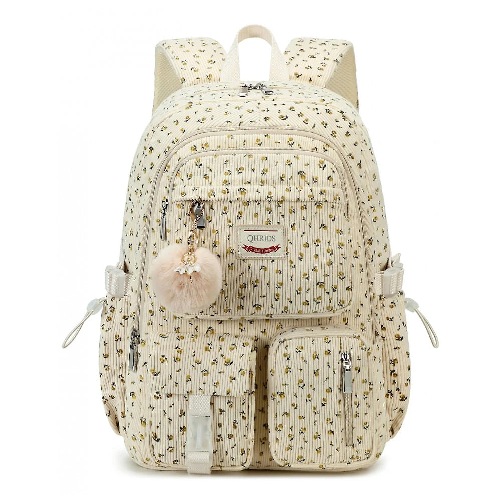 Mochila Escolar de Veludo QHRIDS - Grande, Anti-Roubo, Ideal para Notebook e Viagens