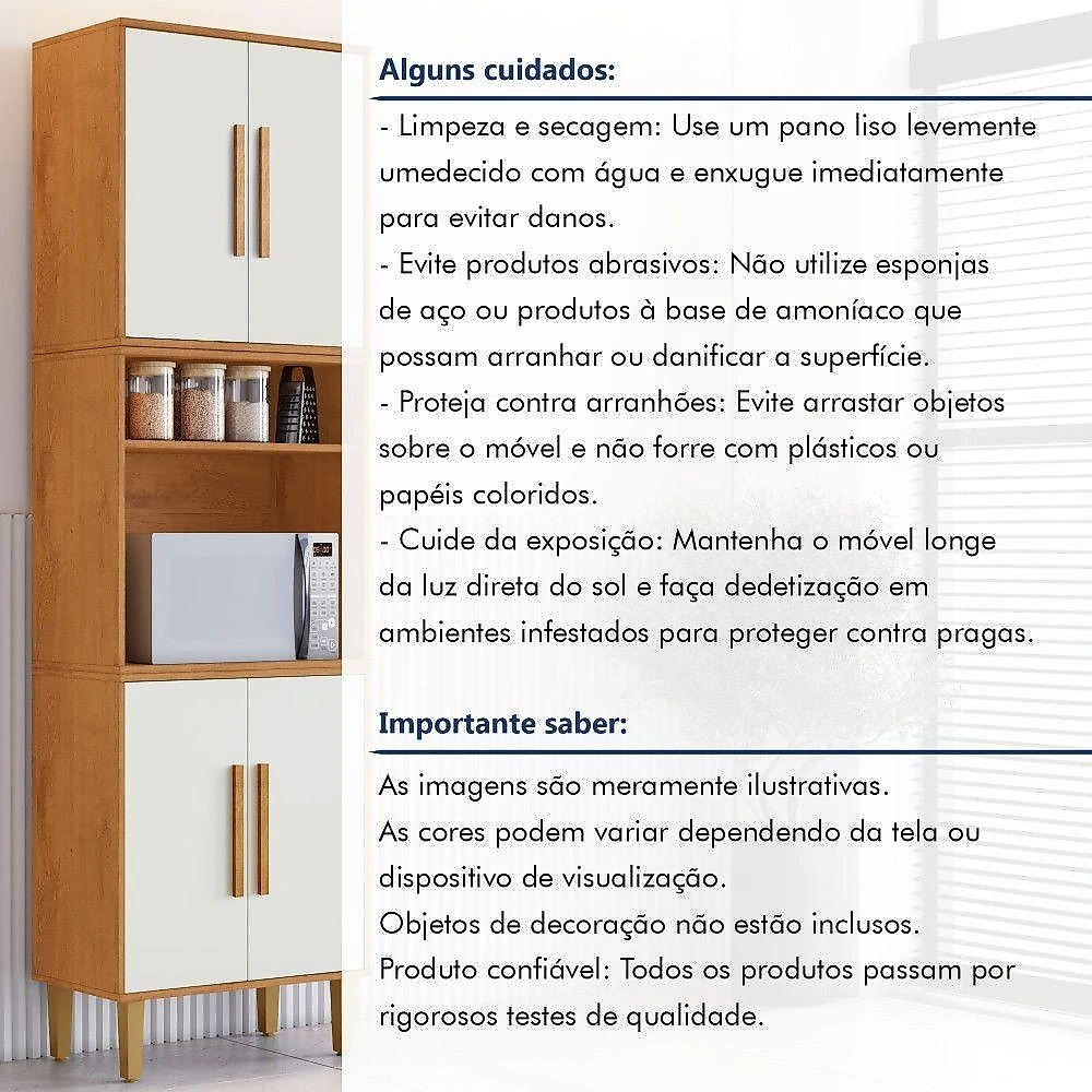 Paneleiro Torre Quente Lorena 4 Portas 3 Prateleiras MDP 60,75CM Off White