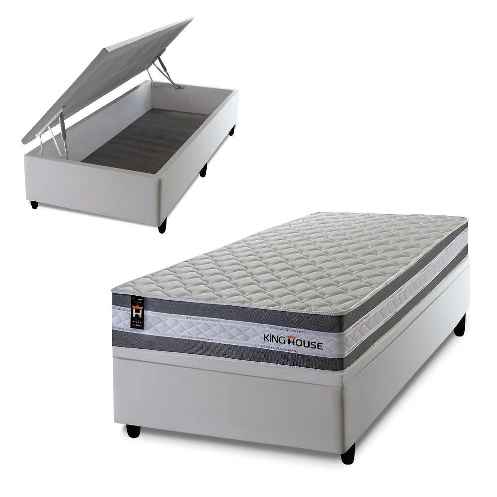Cama Box com Baú Solteiro Alpine Molas Ensacadas Courino Cinza King House 88CM