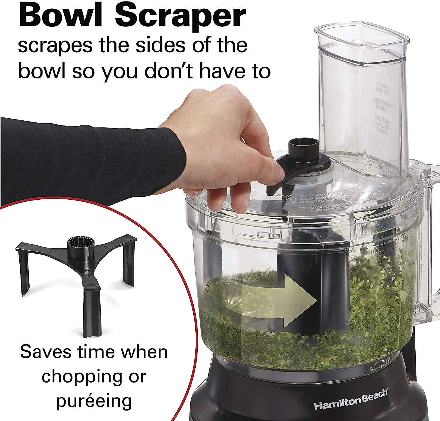 Hamilton Beach Processador de Alimentos, capacidade de 2,3L, c/bocal e rampa e alimentação grande, 450W, 110V, prata.