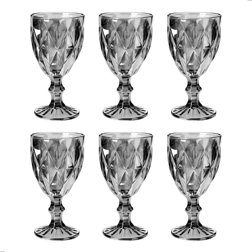 Taça Diamond 6 Taças Vidro Sodo-Cálcico Furta Cor para Festa Casa Transparente Ambar Verde Azul