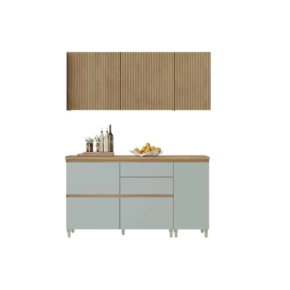 Cozinha Modulada Rainha CZ434 5 Portas 4 Gavetas MDF Nature e Verde Nesher Móveis