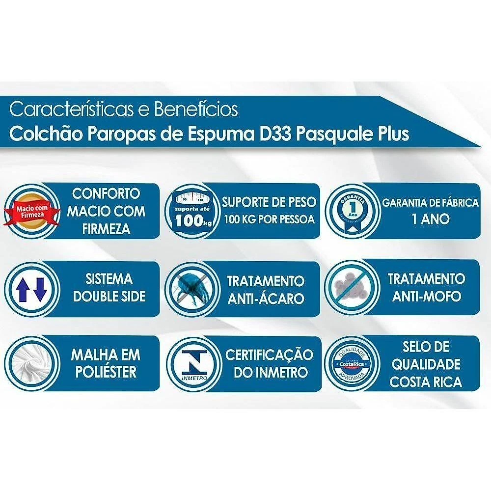 Colchão Solteiro Espuma D33 Pasquale Plus Euro Pillow Black (88x188x30) - Paropas