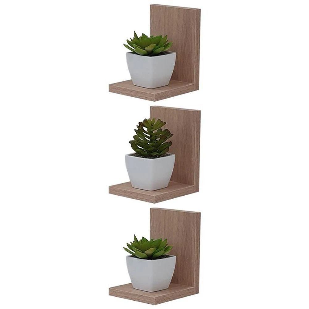 Kit 3 Prateleiras Buzios 15X12CM MDF Fixação Fita Dupla Face Bege Mercado das Prateleiras