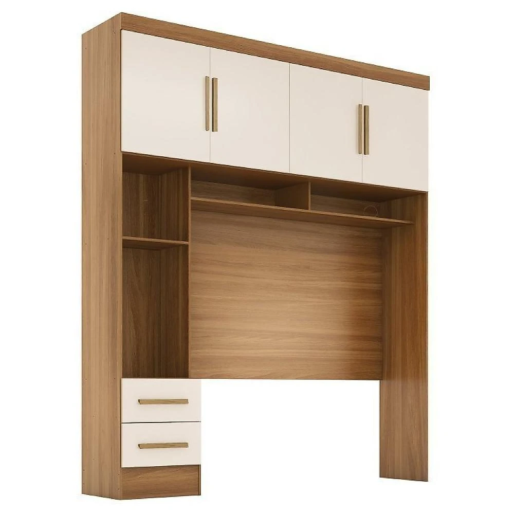 Quarto de Casal Completo 5 Peças 6 Portas 4 Gavetas com Maleiro Smart Plus Cinamomo/Off White