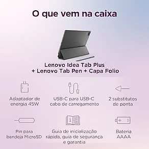 Tablet Lenovo Idea Tab Plus 12.1” Android 15 ZAG70941BR MediaTek D6400 Wi-Fi 256GB 13MP Caneta Capa Protetora Luna Grey