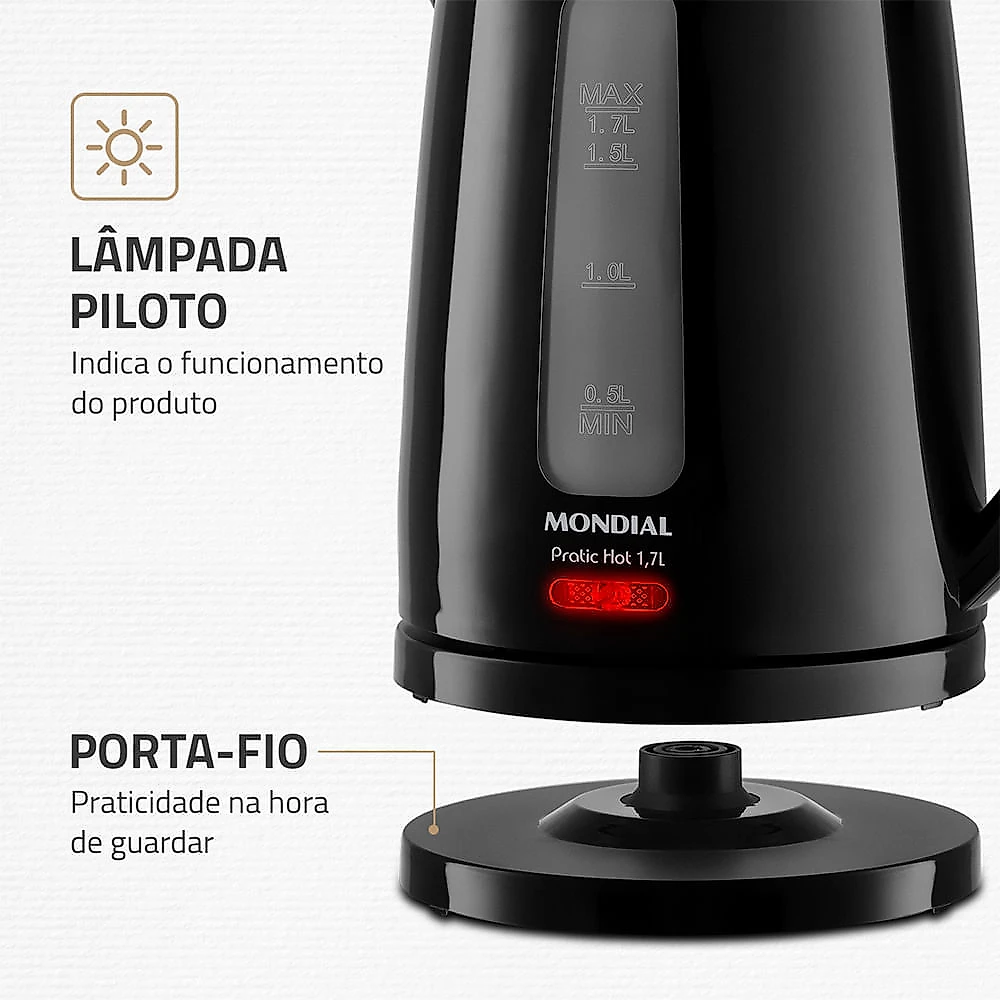 Chaleira Elétrica Pratic Hot 1,7L Mondial- CE-17 CHALEIRA ELETRICA CE-17 127V/60Hz