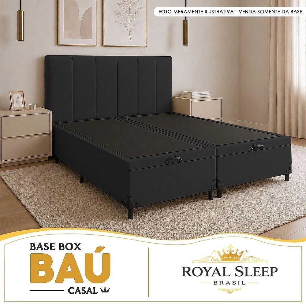 Cama Box com Baú Casal Bipartido Sintético Royal Sleep Preto webcontinental-7803129155964