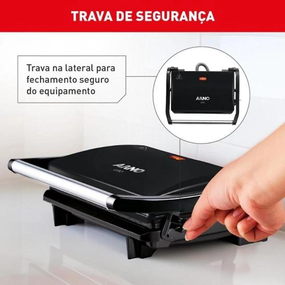 Grill Compact GPTO com Placa Antiaderente para Preparos Rápidos 850W Preto 110V