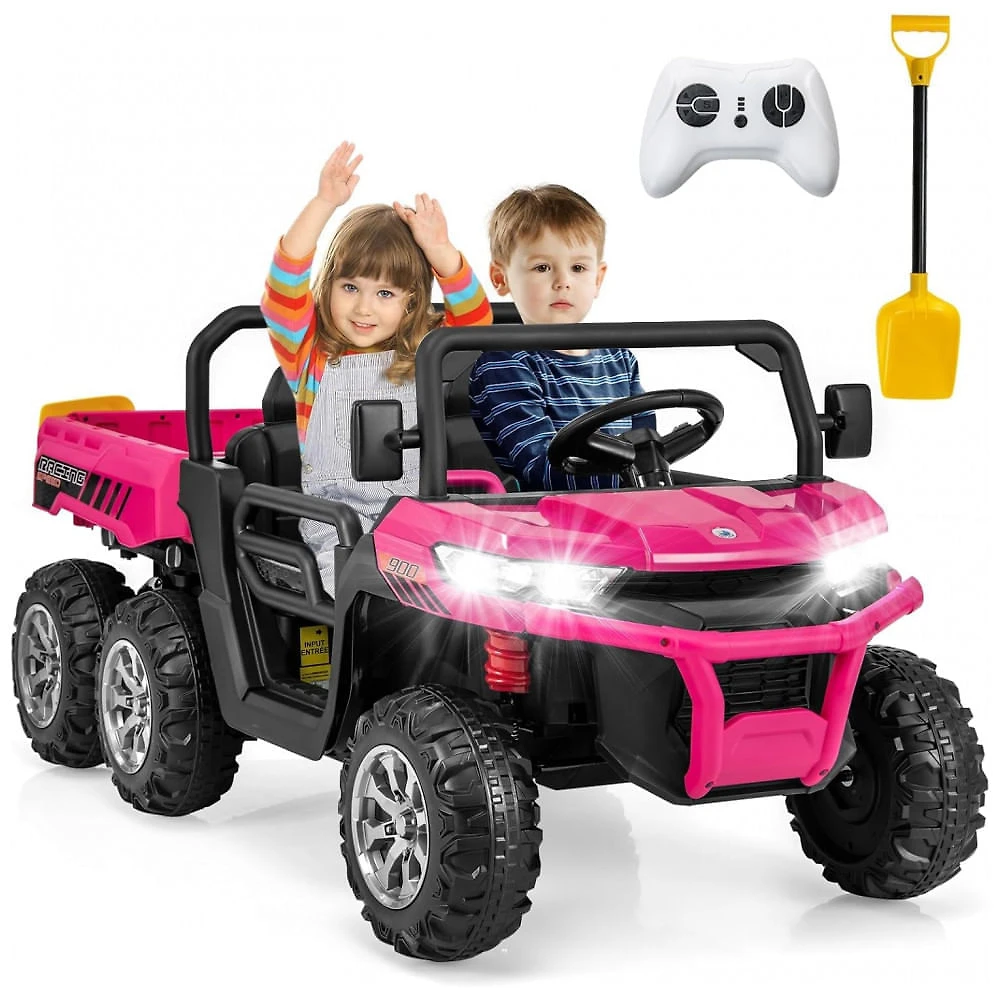 Caminhão Basculante Elétrico Infantil OLAKIDS Rosa 24V 2 Lugares 4WD 6x6 Caçamba Elétrica Suspensão Controle Remoto 4x90W