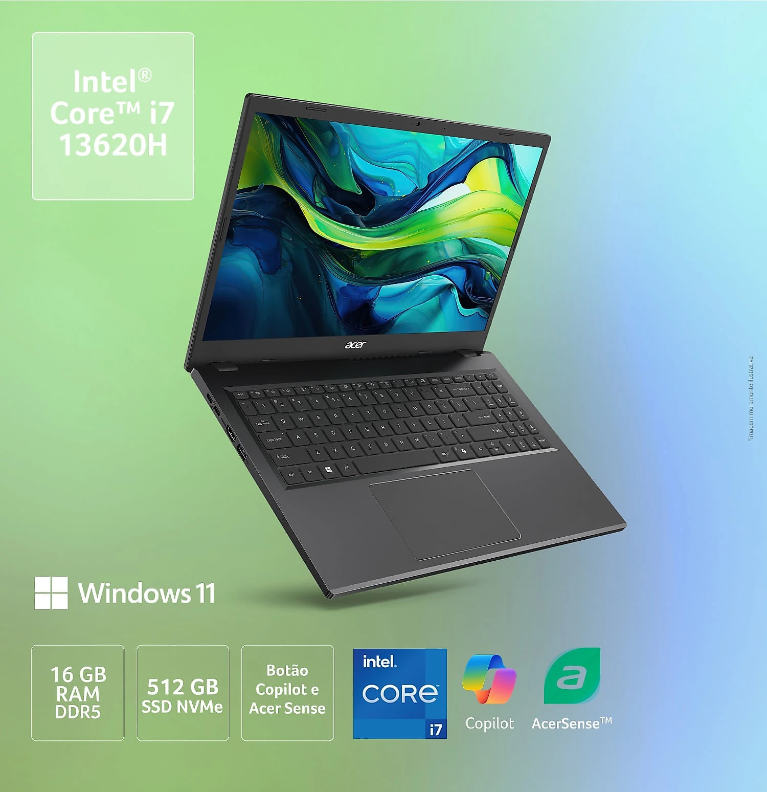 Notebook Acer Aspire GO 15 AG15-71P-777T Intel® Core™ i7-13620H de 13°G 16GB RAM 512GB SSD W11 FHD 15.6"