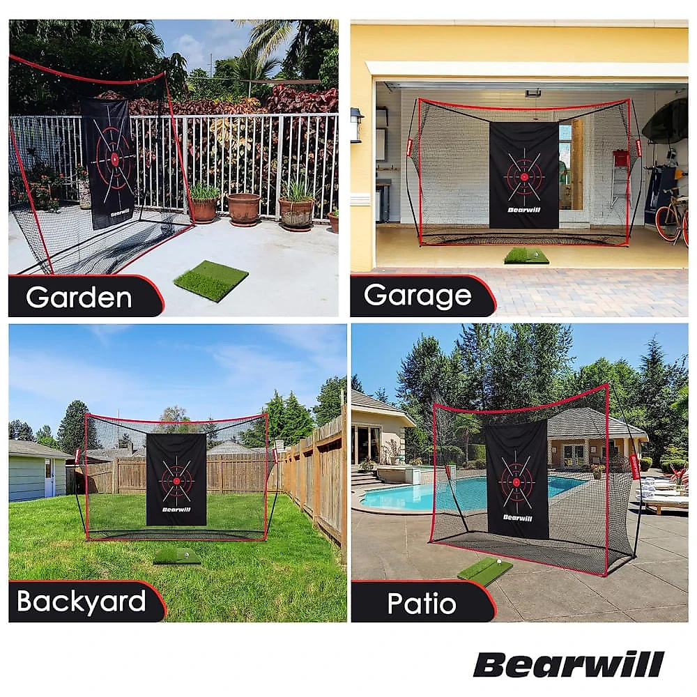 Rede de Treino de Golfe Bearwill 3x2m com Tapete, Alvo, 8 Tees, 6 Bolas e Bolsa - Completo para Prática e Transporte.