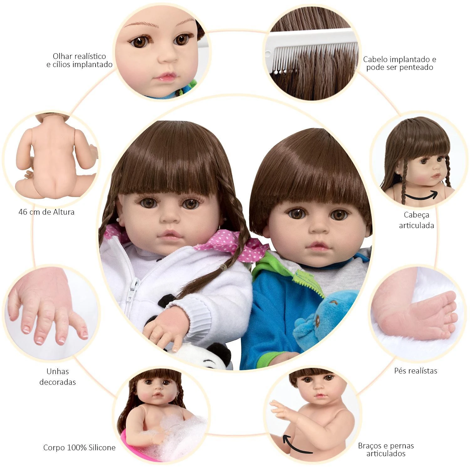 Miniatura Bebe Reborn Gêmeos Casal Pandinha Girafinha Baby Com Itens