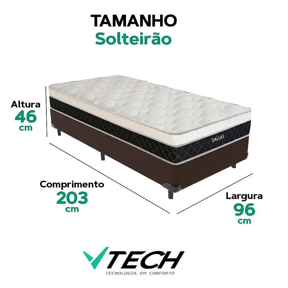 Cama Box com Colchão Solteirão Dallas Euro Pillow Molas Ensacadas Tecido Sintético Vtech