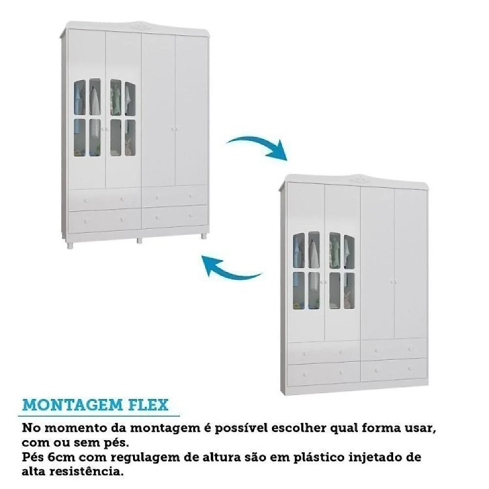 Quarto de Bebê Berço com Capitonê Guarda Roupa e Cômoda com Janela Maya Clássico Espresso Móveis Branco Brilho/Corino Branco