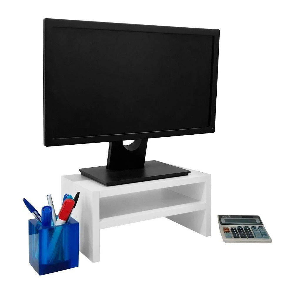 Suporte para Monitor Madeira Branco com Nicho Apoio de Mesa Mercado