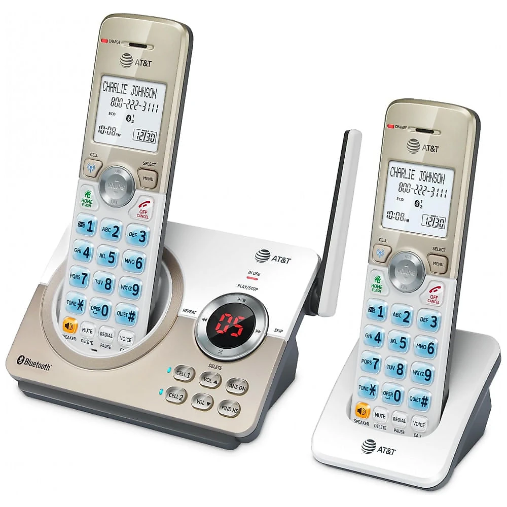 Telefone Sem Fio Residencial AT&T DL72219 DECT 6.0 Branco com 2 Handsets, Tela Retroiluminada 1,8", Bloqueio de Chamadas Inteligente