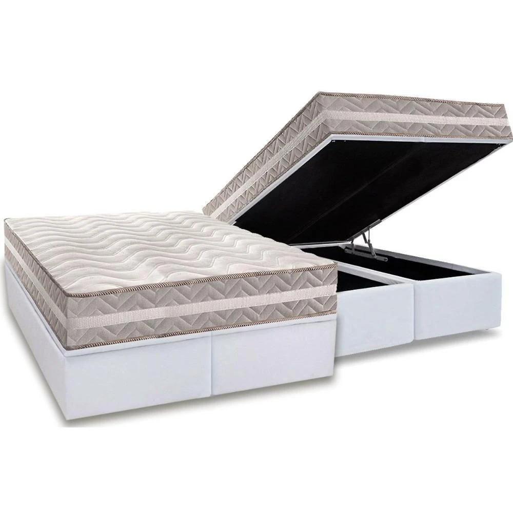 Conjunto Box Baú King: Colchão Espuma Paropas D33 D45- Pro Sono Double Face Prata + Base Crc Courano White (193x203)