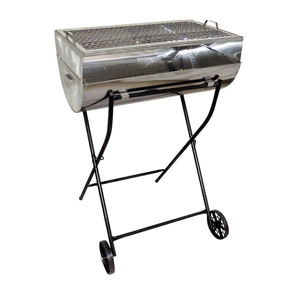 Churrasqueira a Carvão Portátil Aço Inox com Grelha e Carrinho Inox Ouro Minas