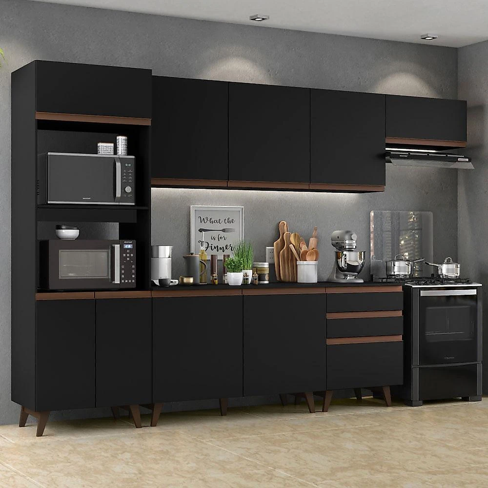 Armário de cozinha completa madesa reims 320001 com balcão e tampo - preto preto/rustic