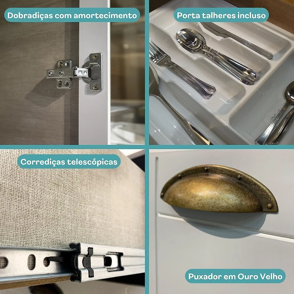 Cozinha Completa Milla Smooth 14 Portas 3 Gavetas MDF 320CM Móveis Carraro