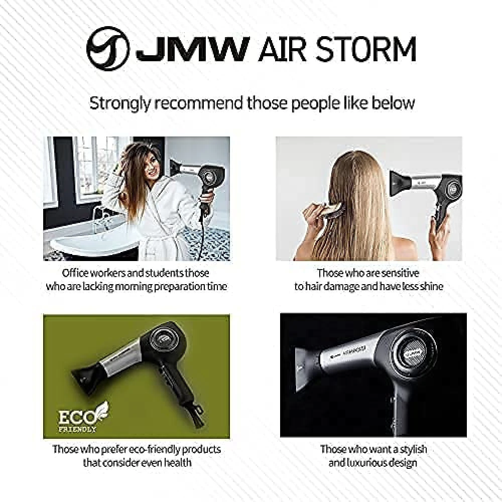 JMW KOREA Secador de Cabelo Profissional com 3 Temperaturas 110V1600W Cinza
