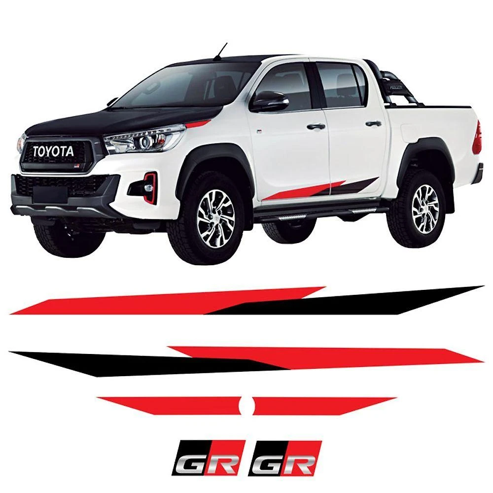 Kit Faixas Hilux Gr Toyota Gazoo Gr Sport V6 Adesivo Lateral Vermelho E Prata Preto