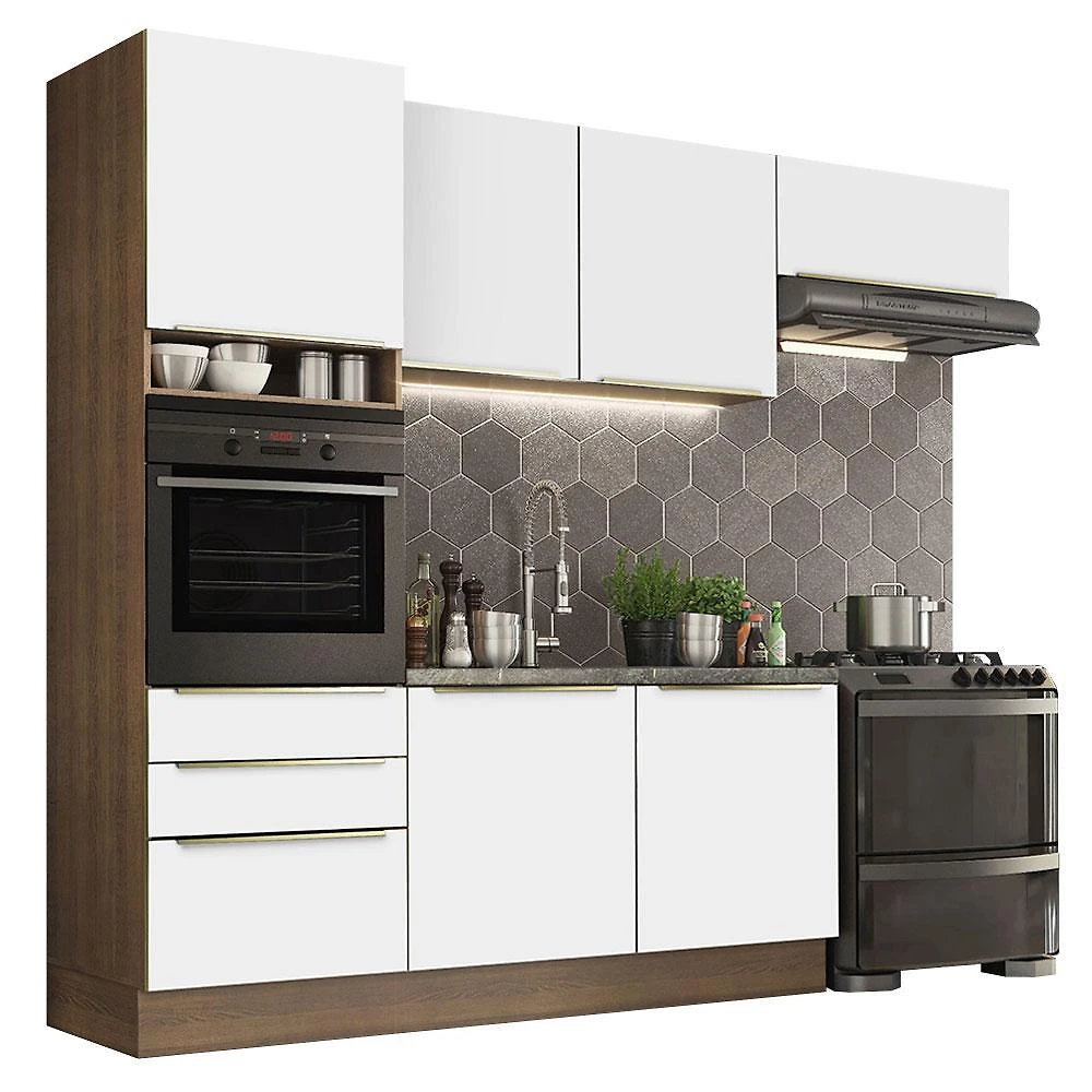 Cozinha completa madesa lux com armário e balcão 6 portas 3 gavetas - rustic/branco veludo