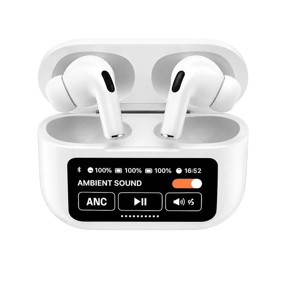 Fone Bluetooth TWS MDM com Tela LCD Touch e Cancelamento Ativo de Ruído Branco Fosco