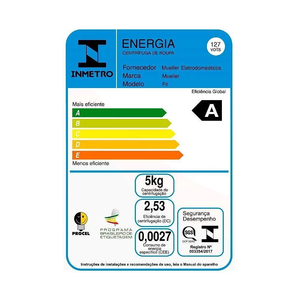 Centrífuga De Roupas Mueller Fit 15kg De Roupa Molhada Preto 220V