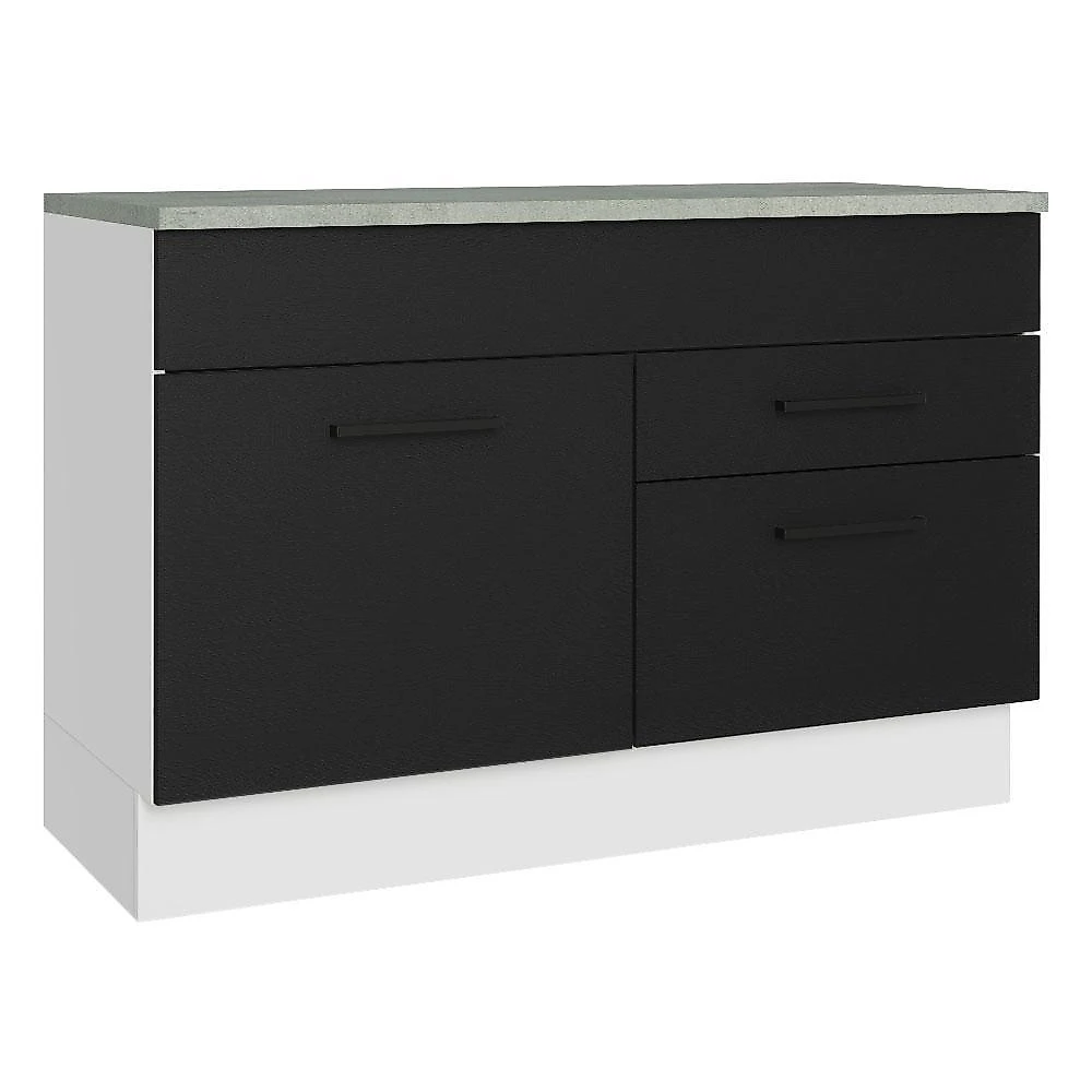 Balcão de pia armário de cozinha 1 porta e 2 gavetas (com tampo) branco agata madesa branco/preto