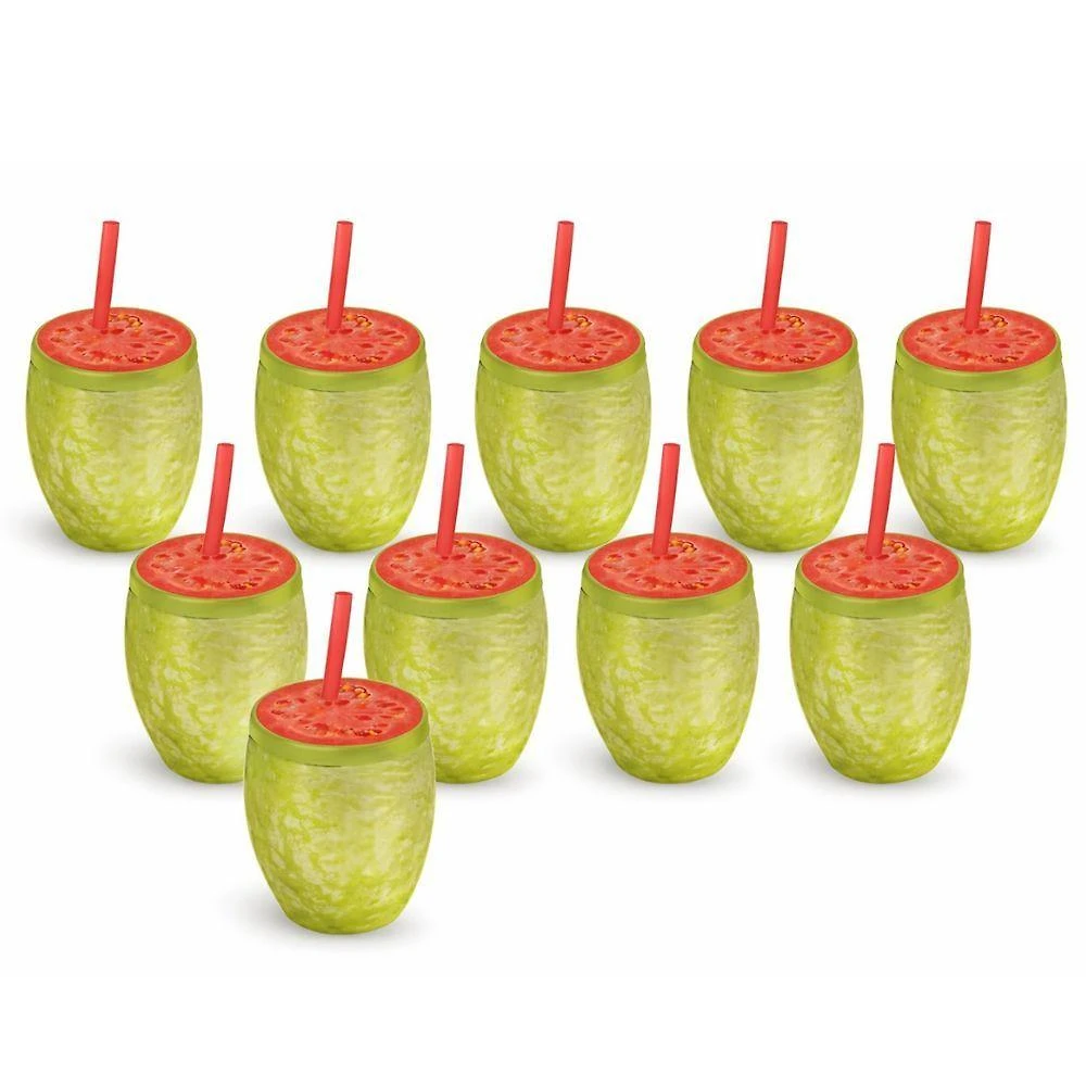 Kit 10 Copos Decorativos Goiaba 650ML com Canudo Polímero Injetemp
