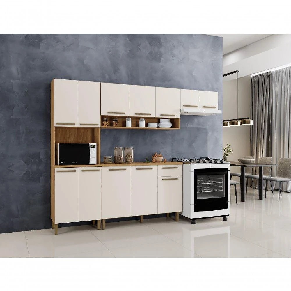 Cozinha Completa Estilo Conjugada 251cm cinamomo-off Arte Móveis